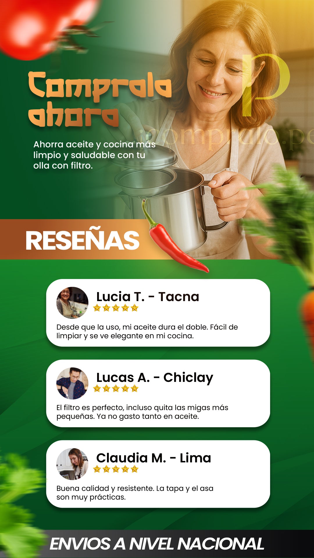 OLLA CON FILTRO PARA ACEITE primium