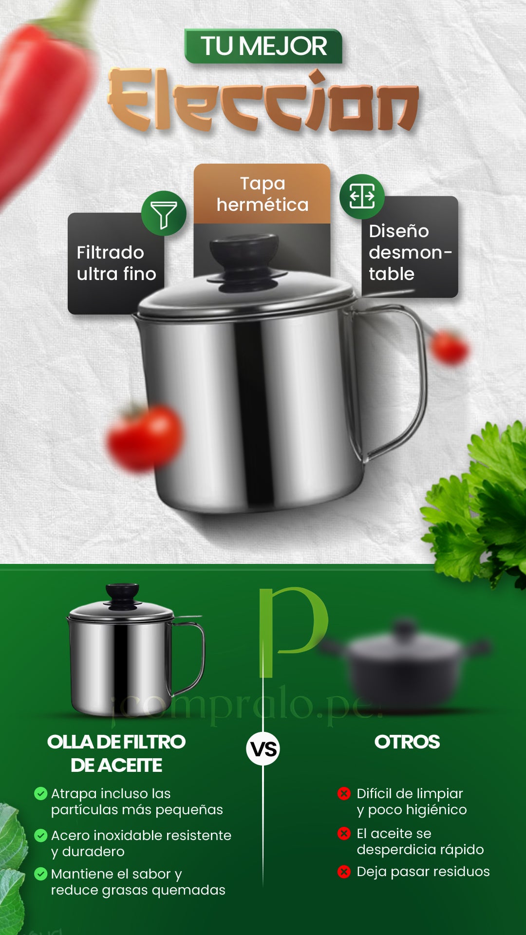 OLLA CON FILTRO PARA ACEITE primium