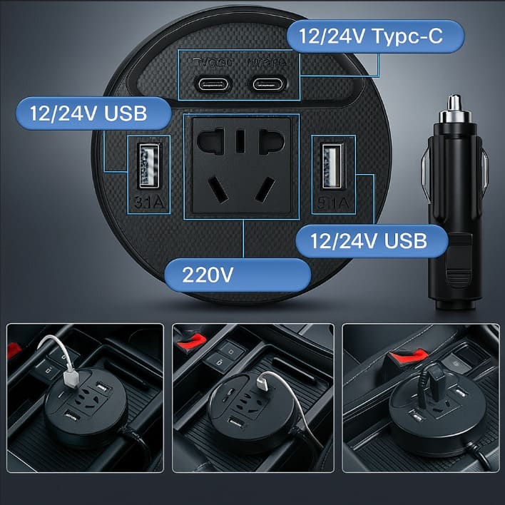 Inversor de corriente para vehículo 12V / 24V a 220V