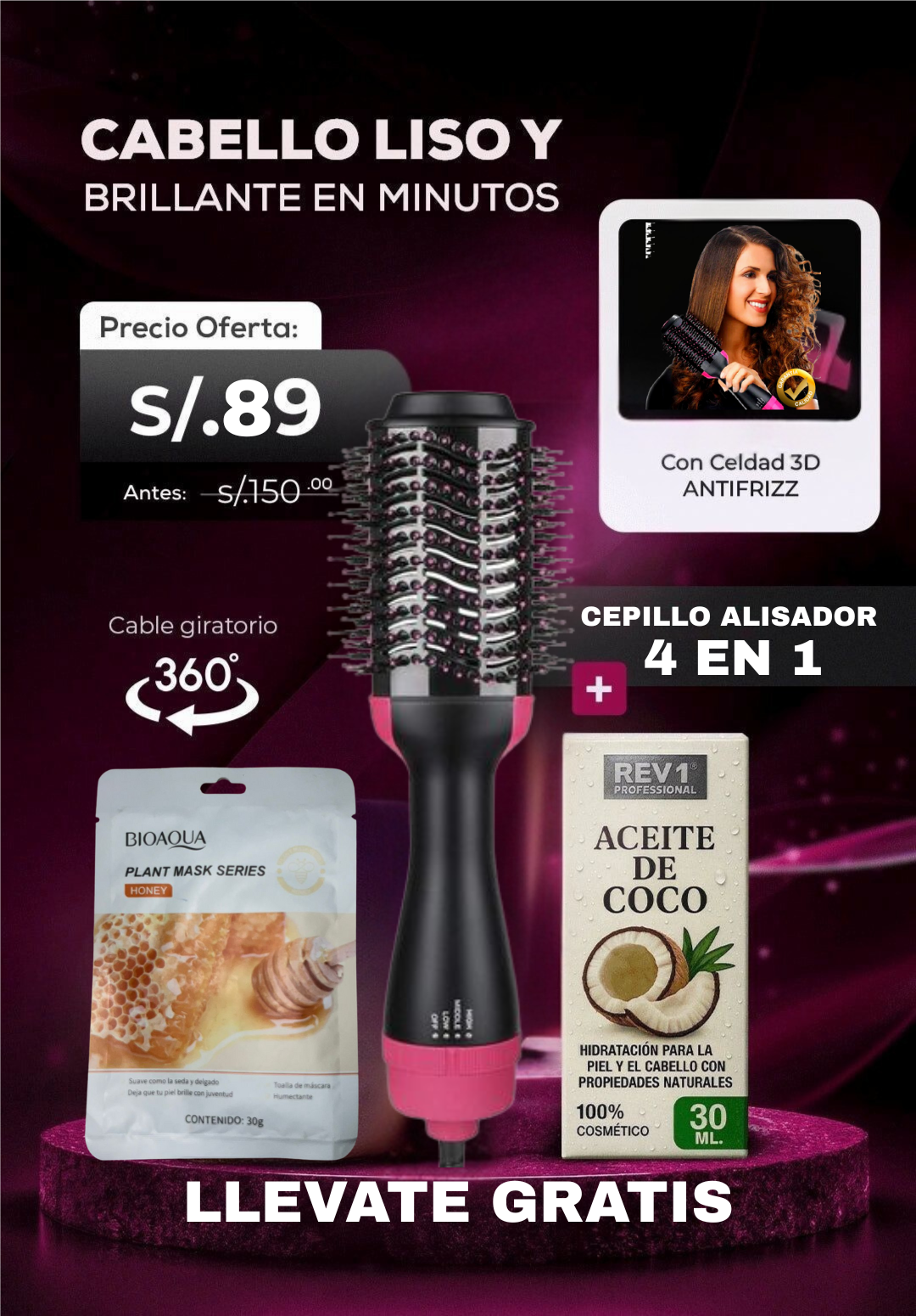 Cepillo Estilizador Glow 4 en 1 - 3000W