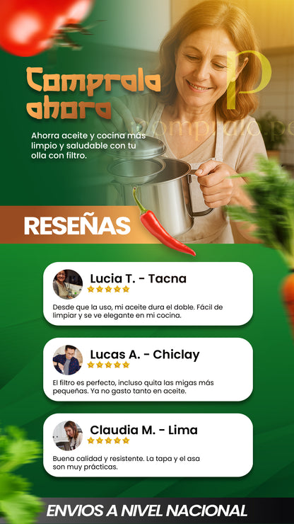 OLLA CON FILTRO PARA ACEITE primium